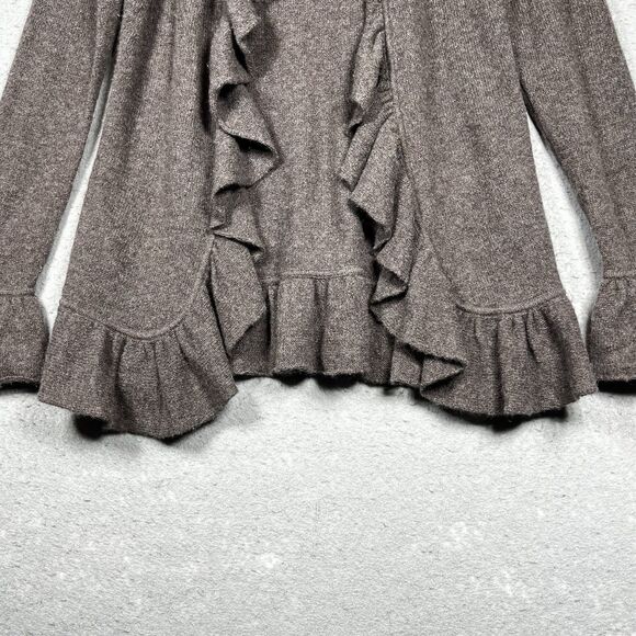 Minnie Rose Cashmere Ruffle Open Front Knit Cardigan Brown Women’s Small - Picture 3 of 10